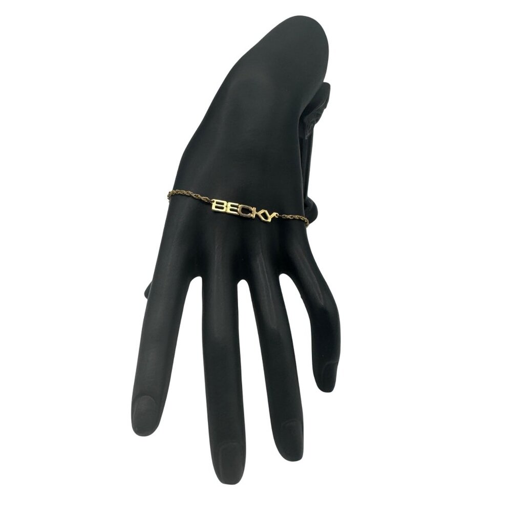 Becky Gold Tone Name Bracelet With Chain & Clasp 6.5 Inches Personalized Jewelry